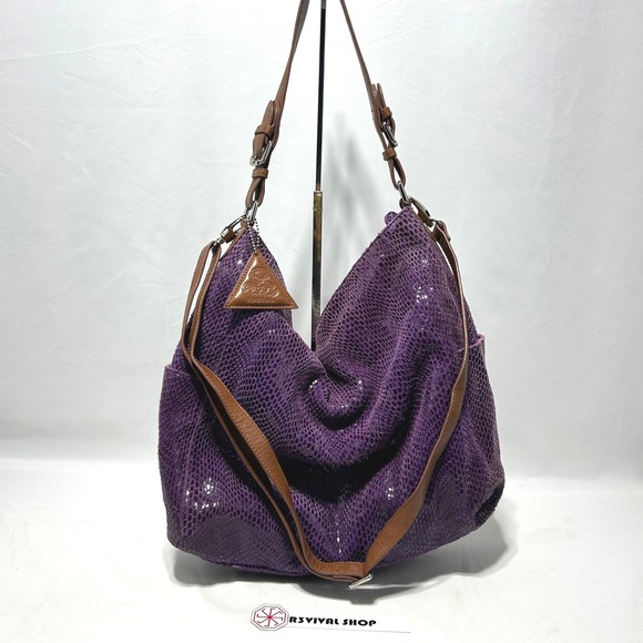 Sorial Handbags - Sorial Purple Brown Leather Large Hobo Convertible Crossbody Bag - Large